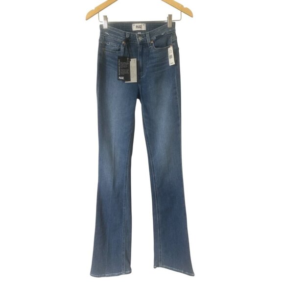 New Paige Hourglass High Rise Boot Flare Jeans 25 In Bellflower Wash Distressed - Picture 13 of 16